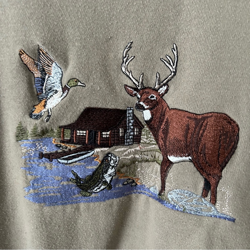 Vintage Wooand Trail nature fishing cabin deer crew neck XXL - Picture 4 of 6